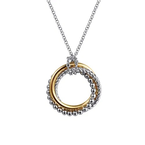 Sterling Silver and 14 Karat Yellow Gold Bujukan Twisted Rope Multi Circle Pendant Necklace Bujukan Collection