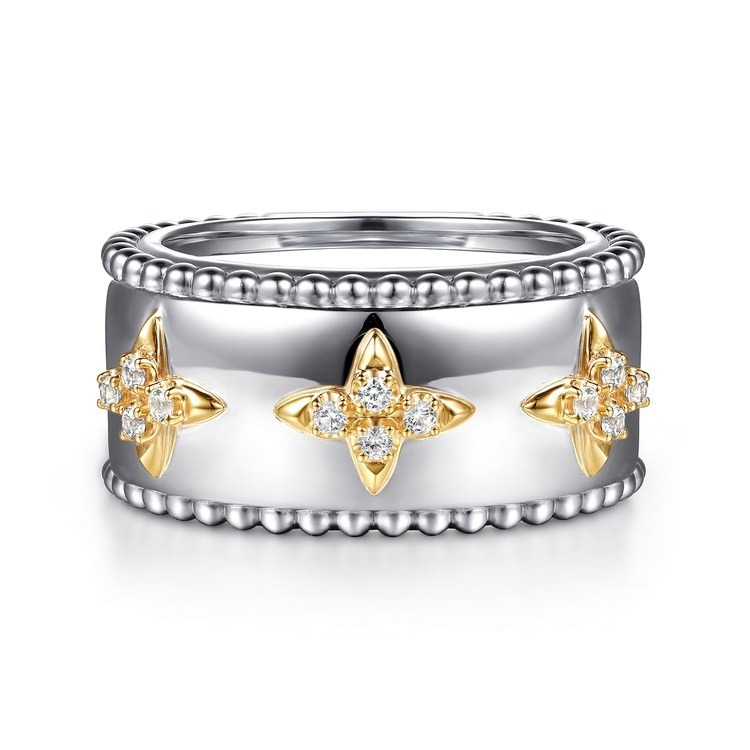Sterling Silver and 14 Karat Yellow Gold with White Sapphire Clover Smart Ring Enhancer