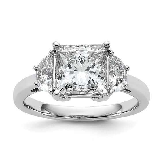 14k WG 3 1/8 carat Certified Lab Grown Diamond 2.56 Princess center and Half Moon 3 Stone Engagement Ring