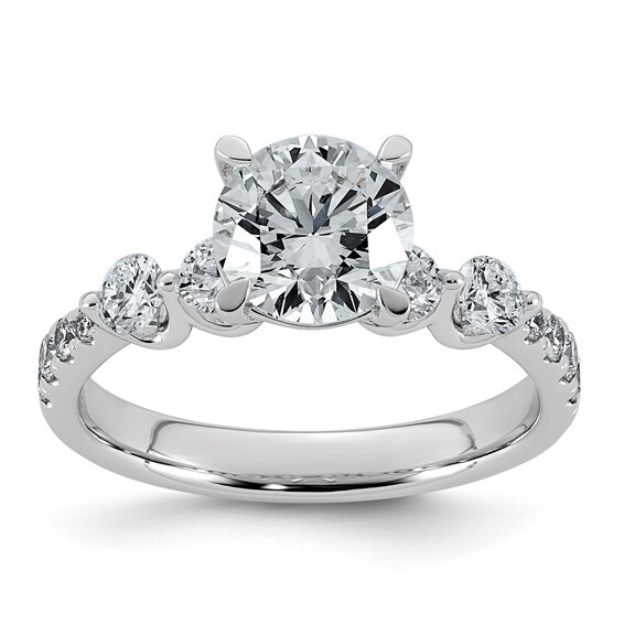 14k White Gold 2 1/6 tdw w/ 1 1/2 ct Round Lab Grown Engagement Ring w/ Diamond Sides