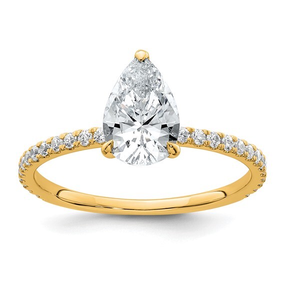 14k Yellow Gold 1 ct Pear Shaped Lab Grown Diamond Ring w/ Diamond Accents