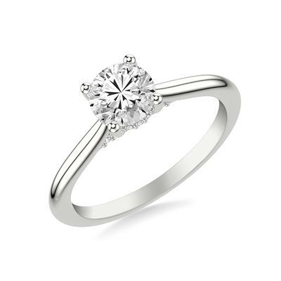 2.03 F VS2 Lab Grown Ideal cut Round Solitaire with accented diamonds in 14k White Gold