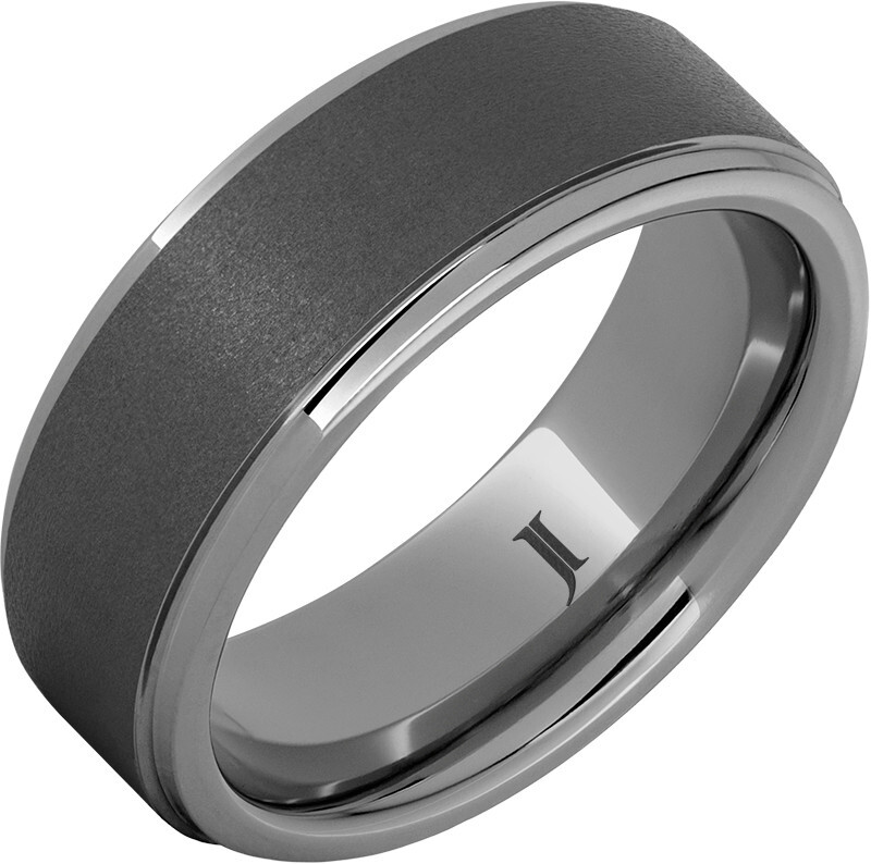 JI - Size 11.5 Rugged Tungsten™ 8mm Flat Grooved Edge Band with Sandblast Finish