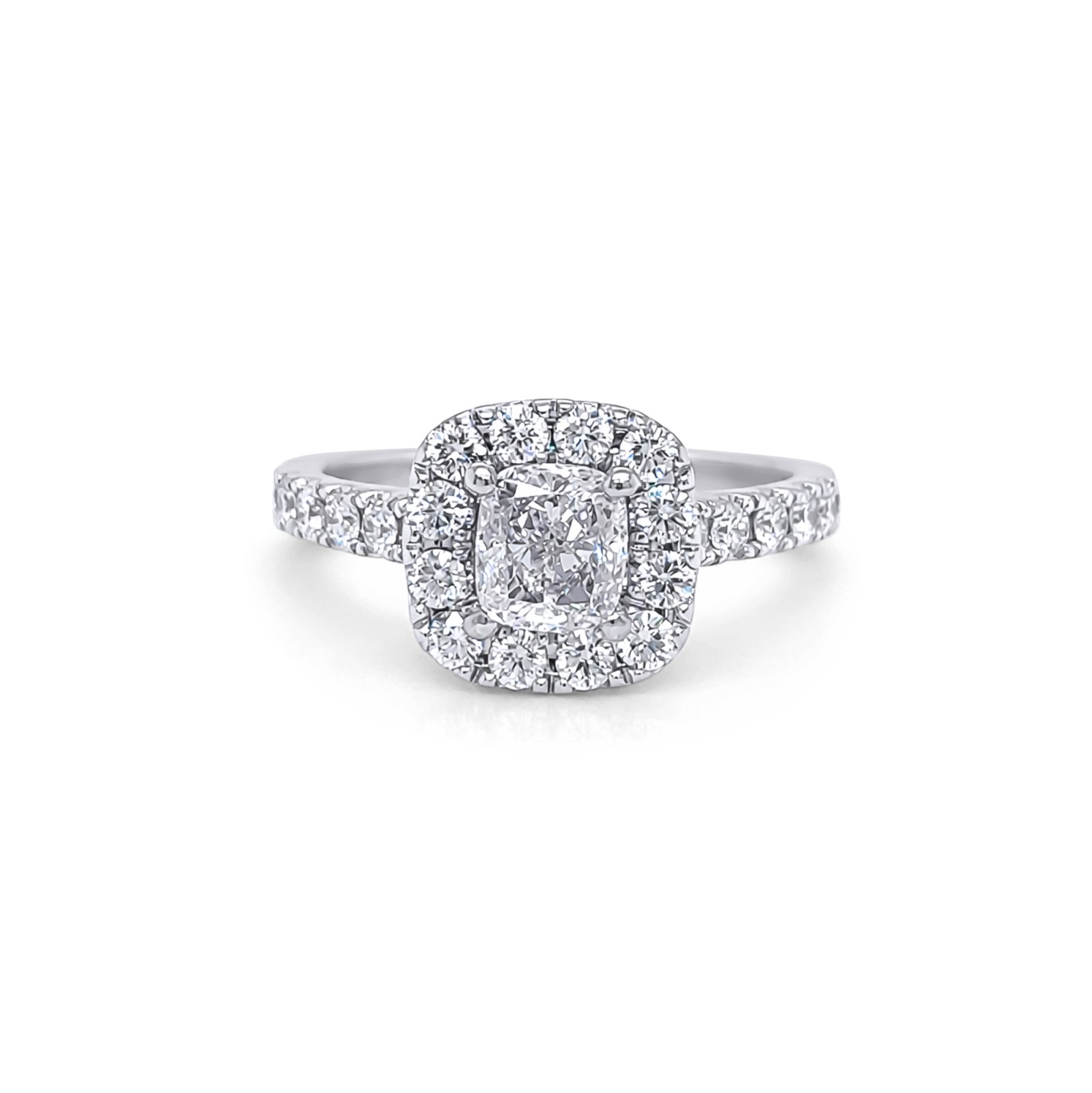 14KW 1.46CTW CUSHION MODIFIED BRILLIANT HALO ENGAGEMENT RING I1/I-SI1/G-H 4.3G