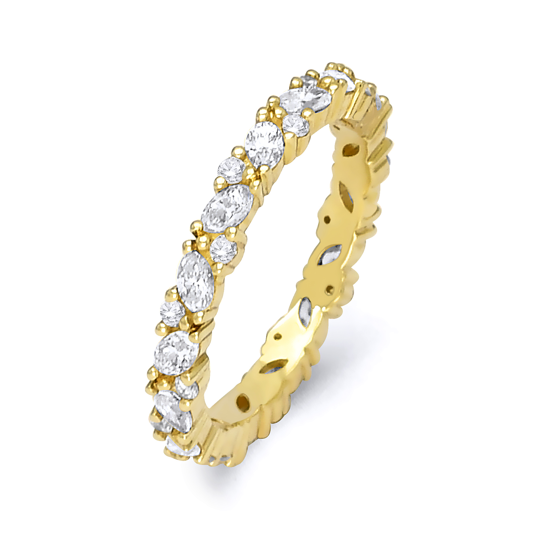 14k Yellow Gold Diamond Eternity Band With 16 Marquise Diamonds Totaling 0.95ct & 16 Round Diamonds Totaling 0.20ct Of G-H Color, SI1-SI2 Clarity