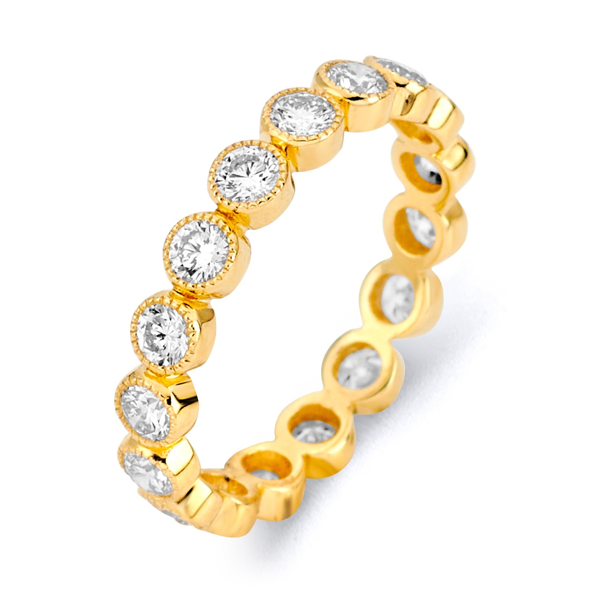 2.59 Grams, 14k Yellow Gold Custom Designed Ladies Band With 17 Round Brilliant Diamonds Of F Color, VS Clarity Totaling 1.39ct; DJBZLY139