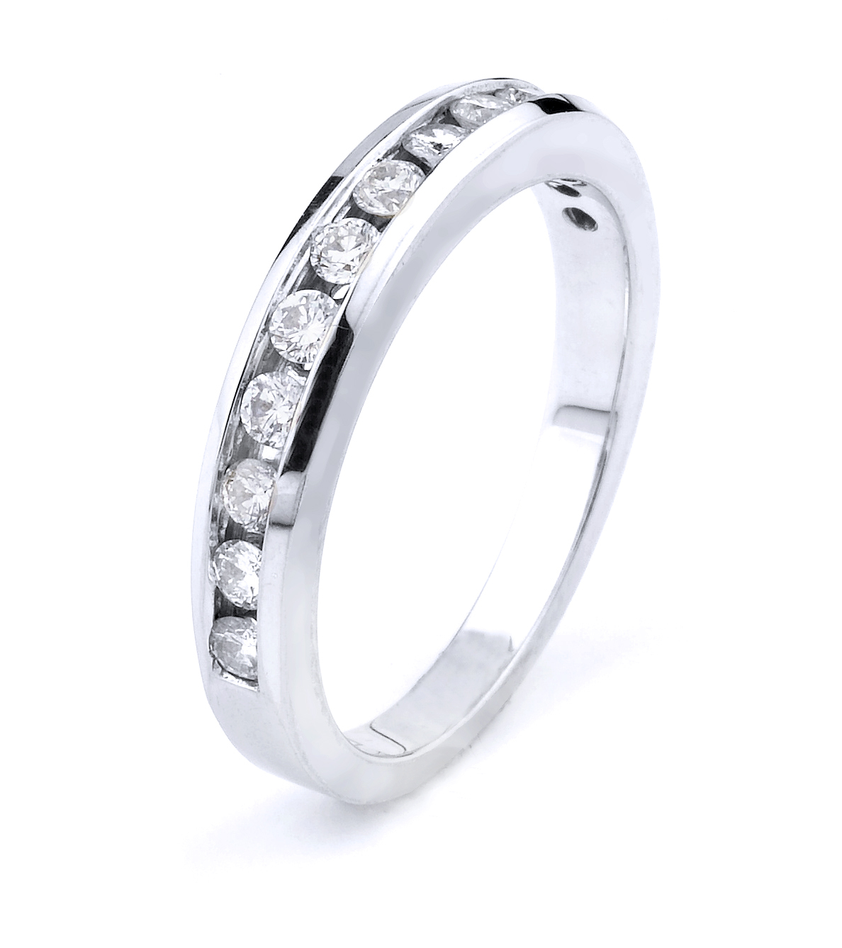 3.4 Grams 14K. White Gold Band With Approximately 0.95ct Round Diamonds Of G Color VS1 Clarity