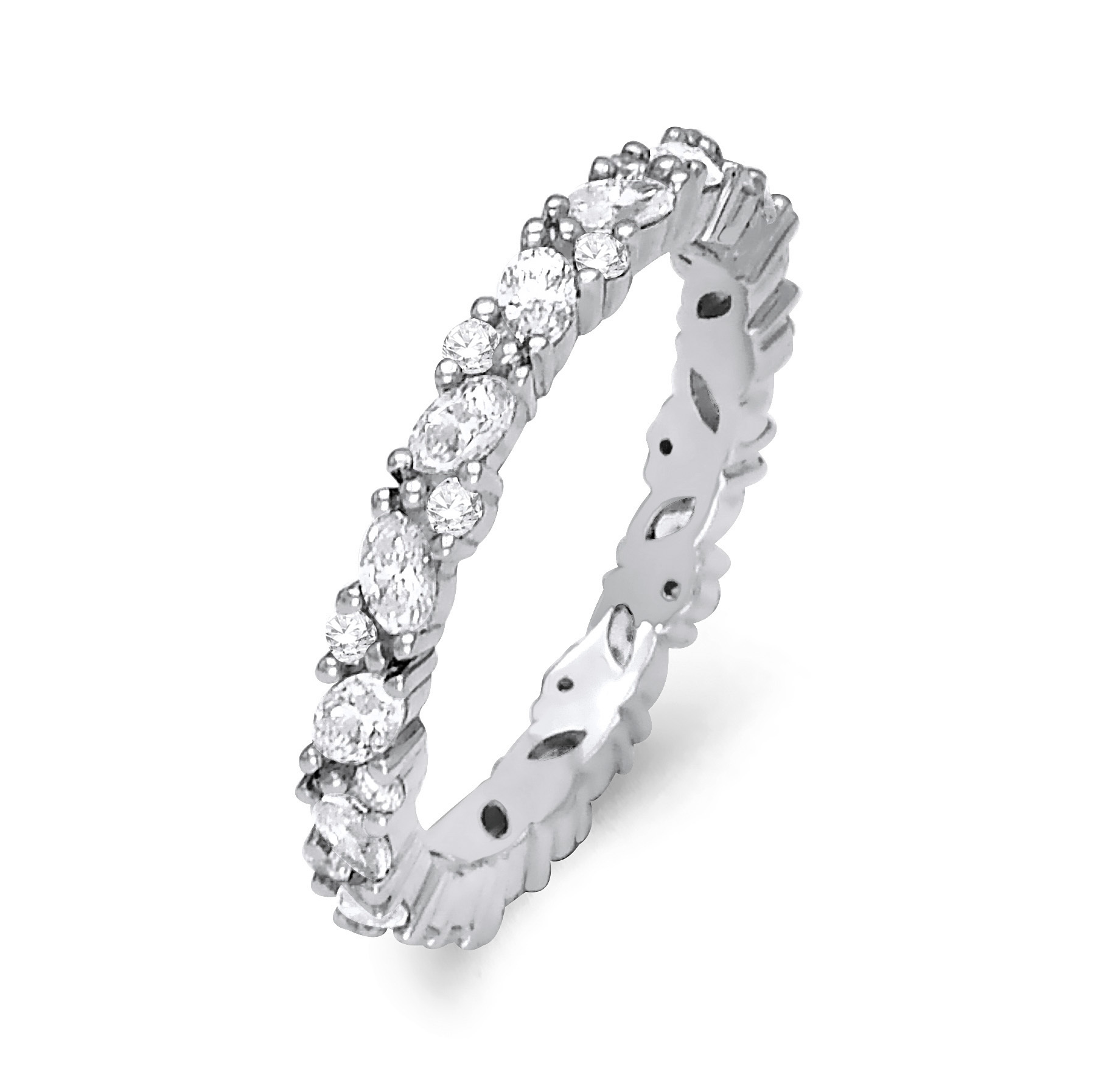 3.73 Grams, Platinum Diamond Eternity Band With 16 Marquise Diamonds Totaling 0.95ct & 16 Round Diamonds Totaling 0.20ct Of G-H Color, SI1-SI2 Clarity