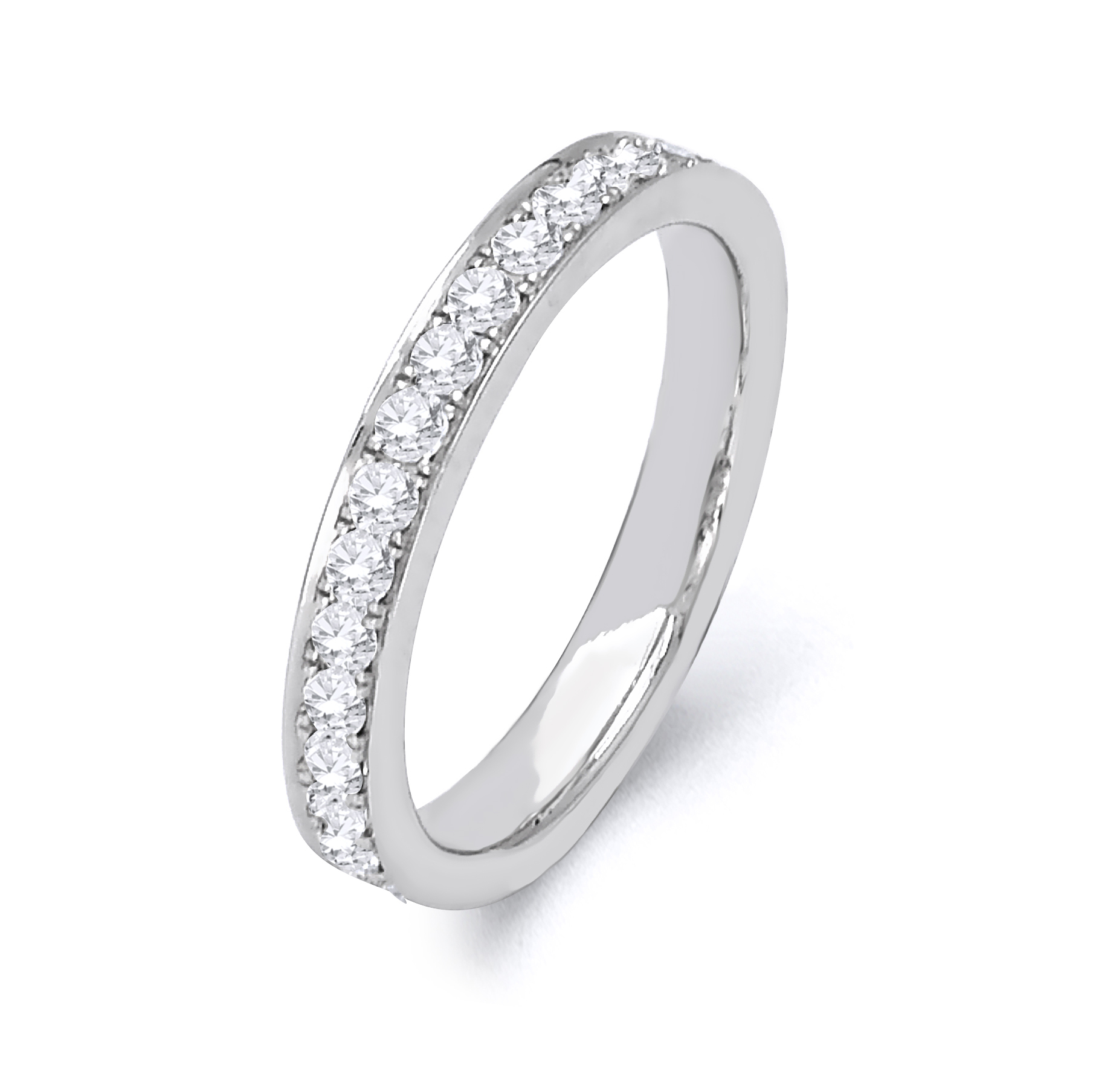 5.46-5.54  Grams, Platinum Custom Designed Ladies Band With 19 Pave Set Round Brilliant Diamonds Totaling 0.46ct Of F Color, VS Clarity; DJ19D46