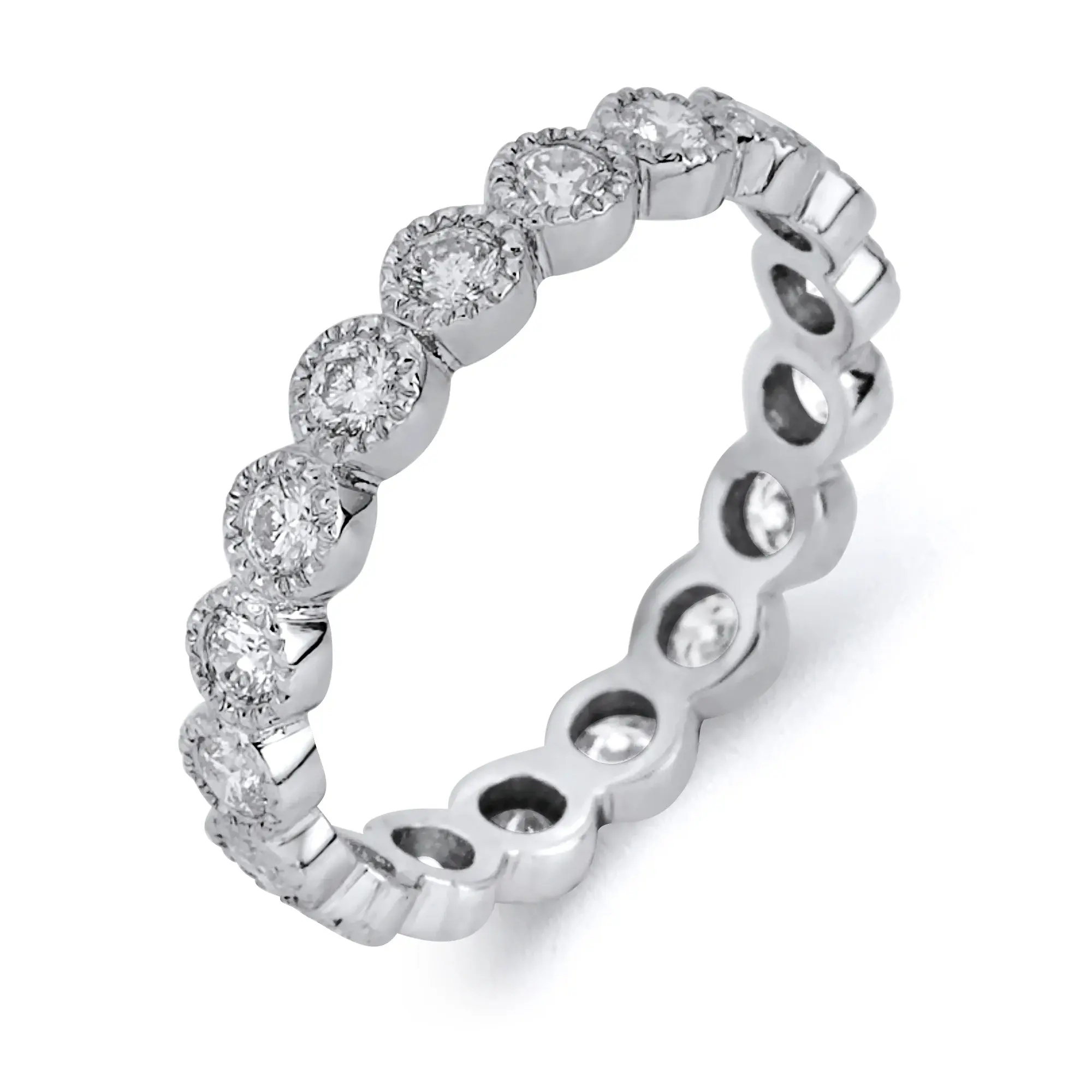 7.94 Grams, Platinum 900 Custom Designed Ladies Bezel Eternity Band With 17 Round Brilliant Diamonds Totaling  2.50ct Of H-I Color, SI1 Clarity