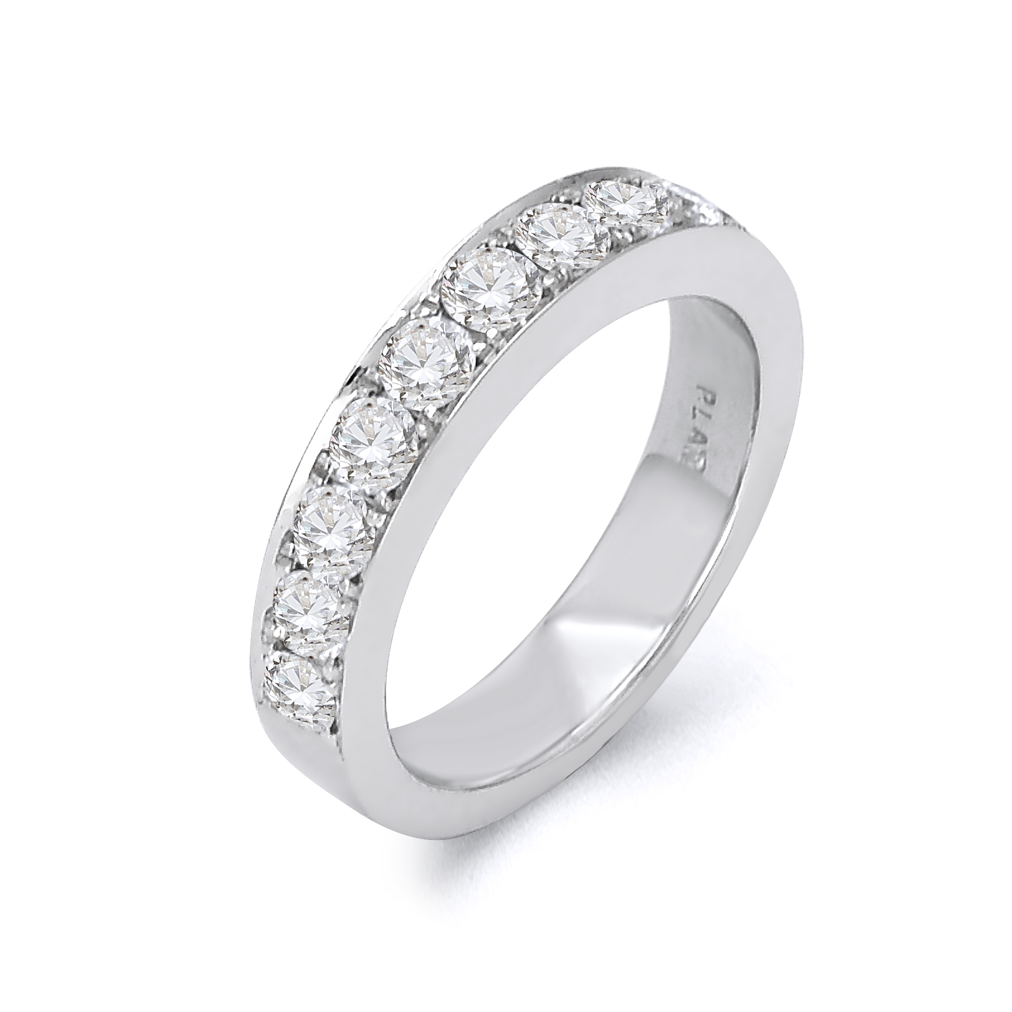 9.61 Grams, Platinum Custom Designed Ladies Band With 11 Pave Set Round Brilliant Diamonds 1.02ct Of F Color, VS Clarity Totaling 